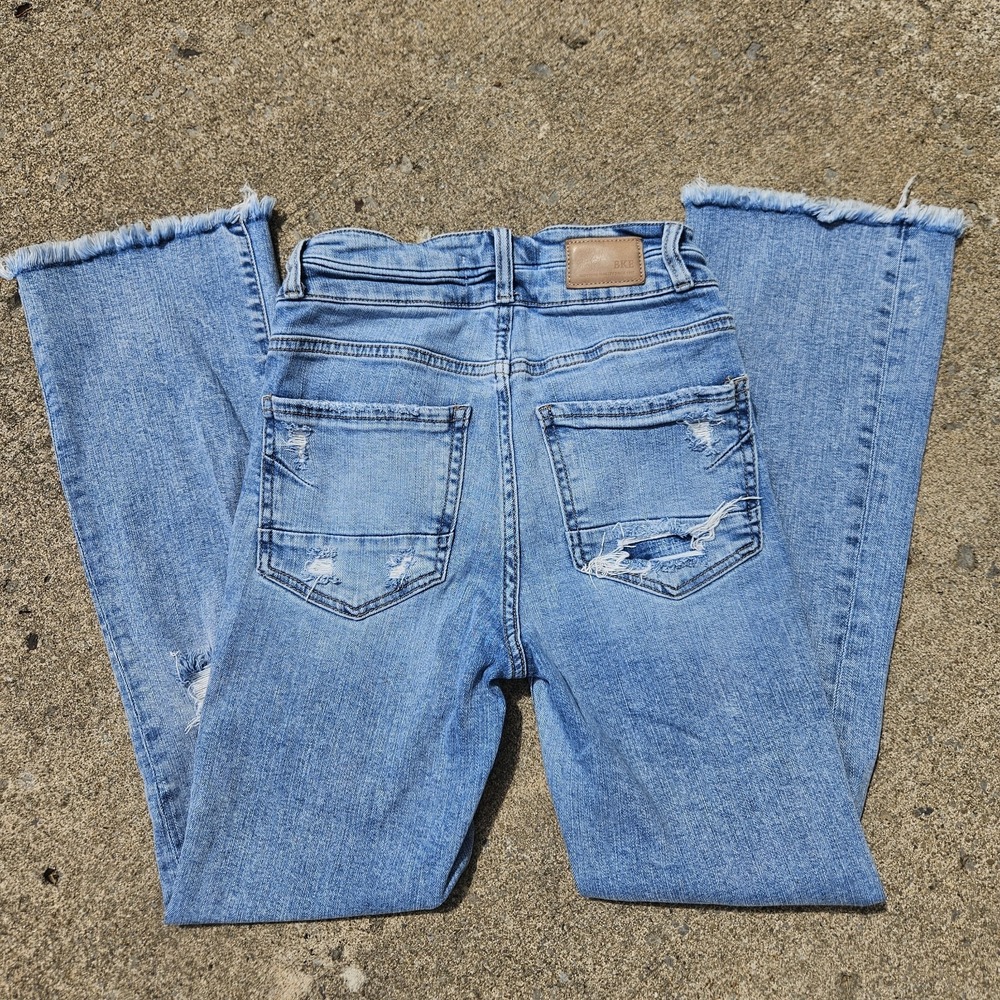BKE‎ Billie Jeans Womens 25x28 Blue Distressed High Rise Slim Fit Cropped Flare